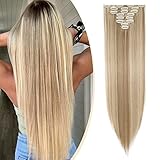 S-noilite Clip In Extensions Haarverlängerung Glatt 8 Teiliges SET 18 Clips 8Pcs Voller Kopf Wie Echthaar 66cm Sandblond & Bleichblond