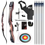 Sanlida Noble Standard Anfänger & Fortgeschrittene Recurve Bogen und Pfeile Kit für Erwachsene und Jugendliche, Holz Takedown Recurve Bogen Paket für Training, Praxis & Wettkampf Nur RH (137.2 cm, 7.3