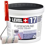 Level Plus 17 Fliesengrund 7 kg Fliese auf Fliese Spezial Haftgrund Fliesengrundierung Quarzgrund für Innen Außen, Haftvermittler Frostbeständig und wasserabweisend Plus Farbroller mit Bügel 10cm Set