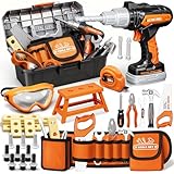 KidBloom Geschenk Junge 3 Jahre Werkzeugkoffer Kinder, 50 Stück Kinderspielzeug ab 3 Jahre mit Werkzeuggürtel Kinder & Akkuschrauber, Spielzeug ab 3 4 5 Jahre Junge