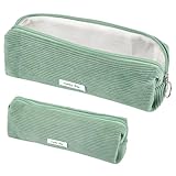 Federmäppchen, Mäppchen Cord-Stoff, Schlamppermäppchen Damen, Federmäppchen Mädchen, Federtasche Stiftetasche Stiftemappe, Pencil Case, Cord Federtasche für Mädchen Teenager Schule, Büro (Grün)