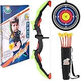 Beleuchtetes Bogenschießset für Kinder, Pfeil und Bogen Spielzeug Set mit LED-Leuchten für Kinder von 4-12 Jahren, 10 Saugnapfpfeilen, Zielscheibe und Köcher für Jungen und Mädchen (Green)