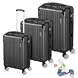 VESKA 3tlg. Hartschalenkofferset Hard Shell Reisekoffer Kofferset Trolley Koffer Hartschalenkoffer Reisekofferset Rollkoffer TSA Zahlenschloss 4 Rollen ABS-Hartschale M-L-XL (anthrazit)