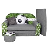 FORTISLINE - Kindersofa ausklappbar 100x60x50 cm - Kindersofa für Kinder 2in1 - Kindercouch ausklappbar - 2-Sitzer - Schlafcouch aus Schaumstoff + Hocker + Kissen - Viele Motive