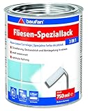 Baufan Fliesen-Speziallack 3 in 1 weiß seidenmatt - Fliesenlack Badezimmer, Küche und Innen-Wohnräume, Fliesenfarbe für Deckanstrich, Grundierung & Versiegelung