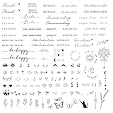 COLOFALLA 3 Blätter 130+pcs Temporäre Tattoos 2 Wochen Schriftzug auf Deutsch Tattoos zum Aufkleben Fake Tattoos Klebetattoos Kleine Mustern Inspirierende Sprüche für Frauen Mann