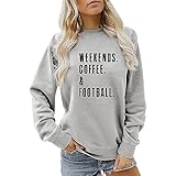 Générique Lässige Oberteile für Damen, Sweatshirt, bedruckt mit Buchstaben, offener Kragen, lange Ärmel, lässige Oberteile, 2 x Grau, 42