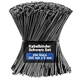Lamondre 250 Stück kabelbinder schwarz, kabelbinder wiederverschließbar 300mm x 5mm,Nylon UV-Beständig
