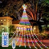2M LED Wasserfall Lichterkette Stern,Weihnachtsbaum Lichterkette Mit Stern,LED Weihnachtsbeleuchtung Strom Timer,Weihnachtsbaum Lichter Wasserfall für Innen Außen Christbaum Garten Hof Dekoration