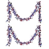 Girlande zum 4. Juli, rot-weiß-blau, gedrehte Stern-Girlande, patriotische Glitzer-Lametta-Dekoration, hängende Feiertagsdekoration, festliche Parade-Dekoration für Unabhängigkeitstag und Gedenktag