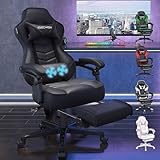 YU YUSING Gaming Stuhl Bürostuhl mit Fußstütze, Racing Stuhl Massage Ergonomisch, Drehbar Hochenverstellbar, 90-150°Rückenlehne Verstellbar, Abnehmbare Kopfstütze, Lendenkissen (Schwarz)