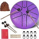 Taechalingo Zungentrommel 3 Zoll 6 Töne,Small Steel Tongue Drum,Steel Tongue Drum Klein,mit Zungentrommel Liederbuch,Schlagzeug Sticks und Stoffbeutel,Meditation Yoga Klangheilung