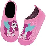 Kyopp Hausschuhe Kinder für Junge mädchen Atmungsaktive Hüttenschuhe Barfußschuhe Kinder Rutschfest Pantoffeln (Einhorn Rosa 28/29EU)