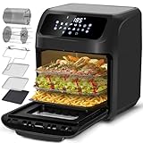 LLIVEKIT Heißluftfritteuse Heißluft-Backofen 12L, Mini-Backofen 1800W mit 6 Zubehör & Rezeptbuch, 12 in 1 Heissluftfritteuse mit digitalen LED-Display, Obst Dehydrator, Barbecue, Air Fryer ohne Öl