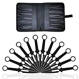 Swords and more 12 Schwarze Wurfmesser mit Scheide, Edelstahl-Kunai, rutschfester Griff & Scheide, japanische Wurfmesser, Zubehör für Anime-Cosplay, Schwarz