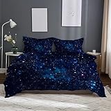 Blau Bettwäsche-Set Galaxie Doppelbett-Set Mit Bettbezug und Kissenbezügen, 1 Bettbezug 200 * 200 cm und 2 Kissenbezüge 50 * 70 cm, aus Mikrofaser – Geeignet für Heimbettwäsche