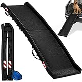 CADOCA® Hunderampe Auto klappbar 90kg kompakt 156x40cm Tragegriff Sicherungsbügel Reflektoren Trinknapf Hund Katze rutschfest leichte Einstiegshilfe