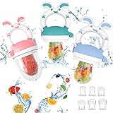 Fruchtsauger Baby,Baby Food Feeder, 3 Fruchtsauger + 3 Größen BPA Frei Silikon Sauger für Kleinkinder von 3 bis 24 Monaten,Fruchtsauger für glückliche Babys,Lindert Schmerzhaftes Zahnfleisch