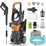 Profi Hochdruckreiniger, 200 Bar 3000 W Fassadenreiniger mit 10m Schlauch, Fugenreinige, 1.8m Wasserzulaufrohr, 540 l/h Fördermenge, Reinigungslanze, Düsenaufsatz, Quick Connect, Orange