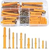 88 Stk Schrauben mit Dübel Set(44 selbstschneidende Holzschrauben, 44 Gipskartondübel Expansionsrohre), M6/M8/M10 Spreizdübel und Holzschrauben Set für Ziegel, Beton, Trockenbau