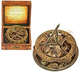 TUBAZ - 12,7 cm Steampunk-Sonnenuhr-Kompass - Top Grade perfekt kalibriert großer Messing nautischer antiker Vintage Stil Kompass mit Holzbox, Geburtstagsgeschenke, Danksagung, Taufgeschenke