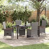 Qnhdfrt Gartenstühle Set 5-teilig Grau Poly Rattan mit Kissen Outdoor Möbel Modernes Design Verstellbar für Garten Terrasse Balkon