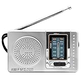 OcioDual Tragbarer Mini Radio BC-R2048 Taschenradio Reiseradio FM/AM Radio Design Antenne Empfanger Lautsprecher 3.5mm Klinke Grau