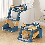 2 IN 1 Toilettensitz Kinder, Toilettensitz Kinder mit Treppe für Jungen Mädchen Baby, Upgraded 2-in-1 Kinder WC Sitz mit Treppe mit Urinal und Spritzschutz (Blue-Yellow)