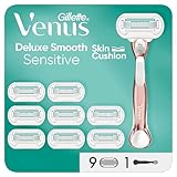 Gillette Venus Deluxe Smooth Sensitive Rasierer Damen Set, Damenrasierer + 9 Rasierklingen mit 5-fach Klinge + Satin Care Intimpflege Rasiergel mit Aloe Vera (240 ml), Geschenk für Frauen