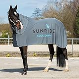 SUNRIDE Kühldecke für Pferde (Cool Down) 3-teilig - mit Halsteil und Tuch - sofortiger Kühleffekt durch Verdunstungskälte - nachhaltig - einfache Anwendung - grau (135 cm)