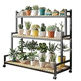Pflanzenständer mit 3 Ebenen, stabiles Regal aus Stahl und Holz, für Innen- und Außenbereich, Gärten, Balkone, perfekt für die Verschönerung der Pflanzenausstellung