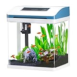 7.5L Glas Mini Aquarium, Nano Klein Aquarium mit Filter und Buntem LED Licht, Kampffisch Garnele Goldfisch Tropische Starter Kits Aquarien Tank, Büro Desktop Dekoration Kinder Zimmer Geschenk (Weiß)