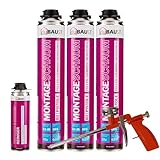 dubaust MSP24 Bauschaum Montageschaum Pistolenschaum 750ml Kombisets PU Dämmschaum hohe Schalldämmung Wärmedämmung Isolierend B2 (mit Reiniger PRS24 500ml + Schaumpistole Compact, 3x 750ml)