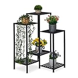 Relaxdays Blumenregal aus Metall, 6 Ablagen für Blumen- & Pflanzentöpfe, Pflanzentreppe, HBT: 81 x 55 x 55 cm, schwarz