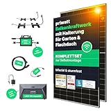 priwatt® Duo Balkonkraftwerk mit Speicher für Garten & Flachdach [880 Wp] - Solaranlage Komplettset zur Selbstmontage - 2 bifaziale Solarmodule mit Wechselrichter, Solarspeicher & Halterung