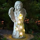 Vmxlso Engel für Grab Wetterfest, Solar Engel Figur, Grabengel Wetterfest mit Led Solarleuchten, wasserdichte Betende Grabengel, Grabschmuck Wetterfest für Friedhof Outdoor Gartendekoration, 20.7cm