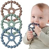 Beißring Baby, 3er Pack Beissring Baby Spielzeug Kühlend, Seposeve Silikon Greifling Baby Spielzeug ab 9 Monaten, Babygeschenke 6-12, 12-24 Monate, Babygeschenke, BPA-FREI, Braun Grün Blau