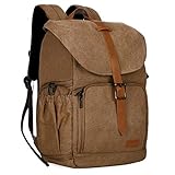 bagsmart Fotorucksack DSLR Kamerarucksack Canvas Diebstahlsicher Wasserabweisend mit Regenschutz für 15 Zoll Laptop, Spiegelreflexkamera, Objektive, Zubehör, Stativ (Brown)