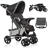 Lionelo Emma Plus Leichter & Robuster Kinderwagen 6-36 Monate, Schnell Kompakt Faltbar, Lie-Flat Recline, Kinderwagen mit 5-Punkt-Gurt, XXL Baldachin, Stoßdämpfende Räder, Tablett, Tasche (Einzelbett