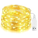 Led Lichterkette mit USB, 10M 100LED Wasserdicht Kupferdraht lichterkette mit Stecker, Draht Micro Lichterketten für DIY Weihnachten, Garten, Party, Hochzeit Deko (Warmweiß)