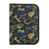 Idena 22078 - Federmappe mit Reißverschluss, Design Skateboard, gefülltes Federmäppchen mit 28 Teilen