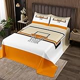 Manfei Cartoon Basketball Court Bettdecke m Größe,Ball Sports Bettwäsche Sets Teens Zimmer Dekor,Orange Weiß Patchwork Deck Set Moderne Quilt Coverlet,2 Kissenbezug