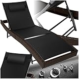 tectake® Sonnenliege, 6-Fach verstellbare Rückenlehne, Gartenliege wetterfest, Poolliege mit Kopfkissen, Outdoor Liege, UV-beständig, Strandliege für Garten, Terrasse und Balkon - braun gemischt