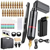 HAWINK Wireless Tattoo Machine Rotary Pen Kit Hand Poke a Stick 20pcs Tattoo Nadeln Cartridge Tattoo Grip Tape Wrap mit Koffer RNP28KITP199-1