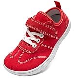 TIAROOTT Kinder Barfußschuhe Breite Atmungsaktiv rutschfest für Jungen Mädchen Leicht Traillaufschuhe Freizeit mit Klettverschluss Minimalistische Sommer Sneaker Komfortable,Rot,Gr.28