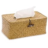Seagrass Tissue Box, Rechteckige Gewebte Aufbewahrungsbox, 23x13x9cm Tissue Box, Taschentuchbox, Taschentuchspender, Aufbewahrungsbox mit Deckel, für Bad, Küche, Büro Papierhandtuchspender