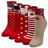 LOFIR Weihnachtssocken Kinder Mädchen Socken Tiere Muster Strümpfe Bunte Lustige Kindersocken aus Baumwolle Weihnachten Geschenk für Kleinkinder, Größe 31-34, 5 Paare