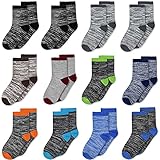 Jungen Socken Kinder Baumwolle Socken，12 paar Sportsocken für 1-14 Jahre Kinder Mädchen jungen mit gestreiftem Design Schulsocken 20-23 23-27 31-34 Baby socken