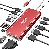 USB C Laptop Dockingstation, cakitte 14 in 1 Typ C Hub-Multiport-Adapter mit 3 Monitoren, Dual-HDMI, VGA, PD, Ethernet, SD/TF, USB-C/A-Ports, Mikrofon/Audio, kompatibel für MacBook, Dell, HP, Lenovo,