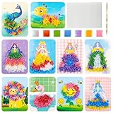 Bastelset Kinder, Diy Prinzessin Dress-up Aufkleber, Creative Puzzle Puncture Painting, 3D Poke Art DIY Toys, Fabric Art Frenzy, Bastelset Malset Geburtstagsgeschenk Spielzeug ab 3 4 5 6 Jahre Mädchen